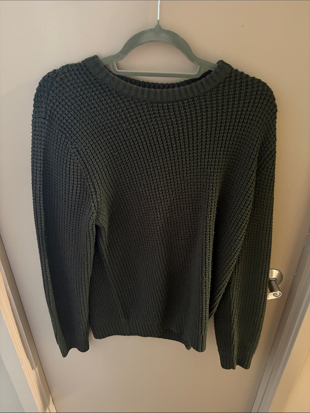 Jack and Jones Olive Green Waffle-Knit Crewneck Sweater